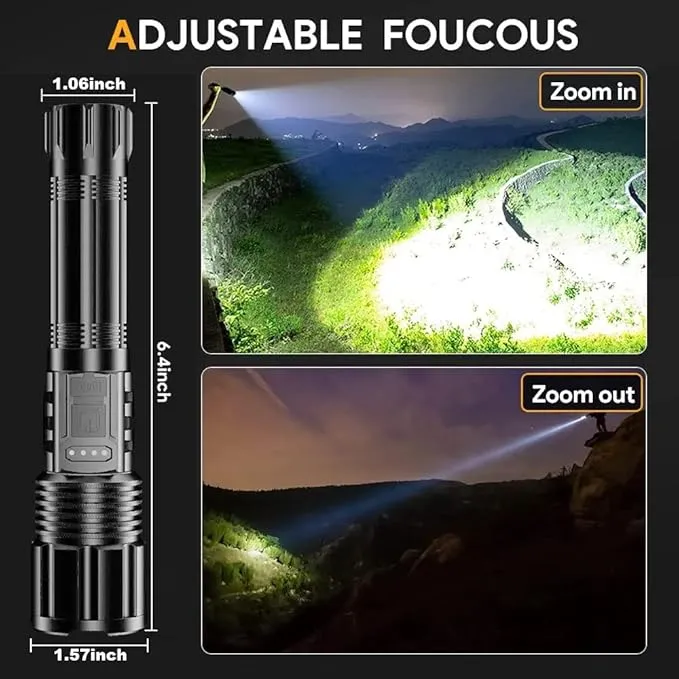 2 Pack Rechargeable Flashlights 10000 High Lumens with Cob Sidelight,Waterproof,Zoomable,5 Modes,LED Flashlight for Emergency Camping Hiking(with Battery)