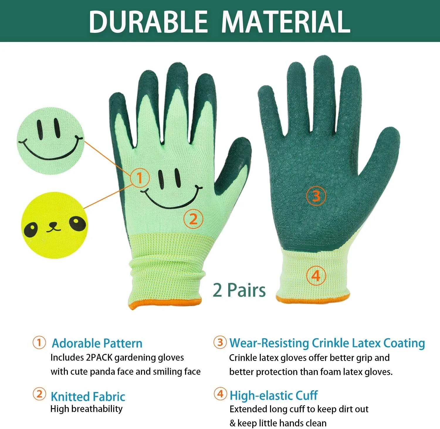 2 Pairs Toddlers Gardening Gloves, Kids Sized Garden Glove for Yard Work, Non Slip, Flexible, Breathable (Size 2 for 2, 3, 4 Year Old Children)