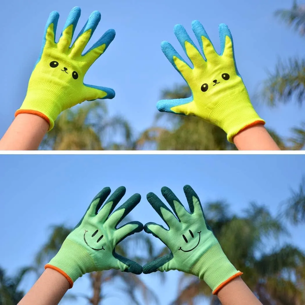 2 Pairs Toddlers Gardening Gloves, Kids Sized Garden Glove for Yard Work, Non Slip, Flexible, Breathable (Size 2 for 2, 3, 4 Year Old Children)