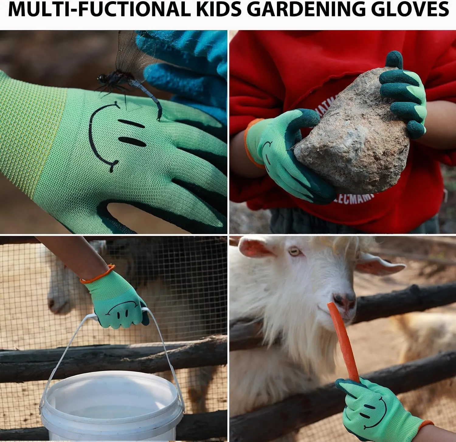 2 Pairs Toddlers Gardening Gloves, Kids Sized Garden Glove for Yard Work, Non Slip, Flexible, Breathable (Size 2 for 2, 3, 4 Year Old Children)