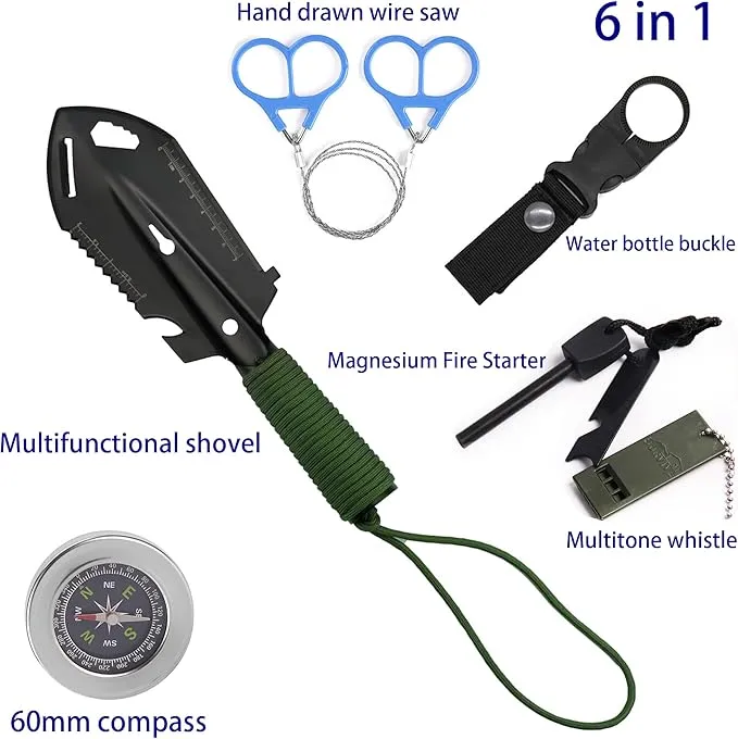 6 IN 1 Backpacking Trowel – Lightweight Shovel for Camping, Hiking, Backpacking, Gardening – Compact Survival Multitool with Carrying Sheath (Group1)