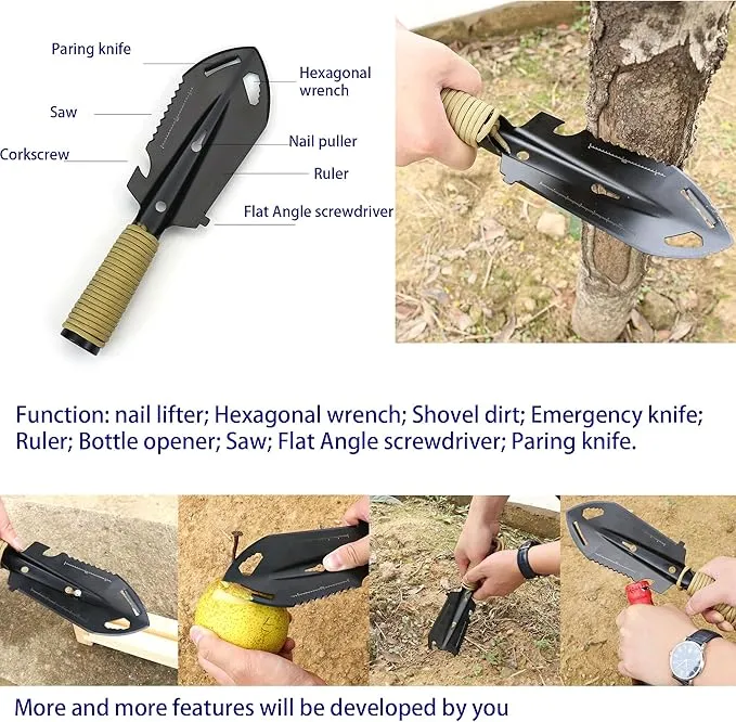 6 IN 1 Backpacking Trowel – Lightweight Shovel for Camping, Hiking, Backpacking, Gardening – Compact Survival Multitool with Carrying Sheath (Group1)