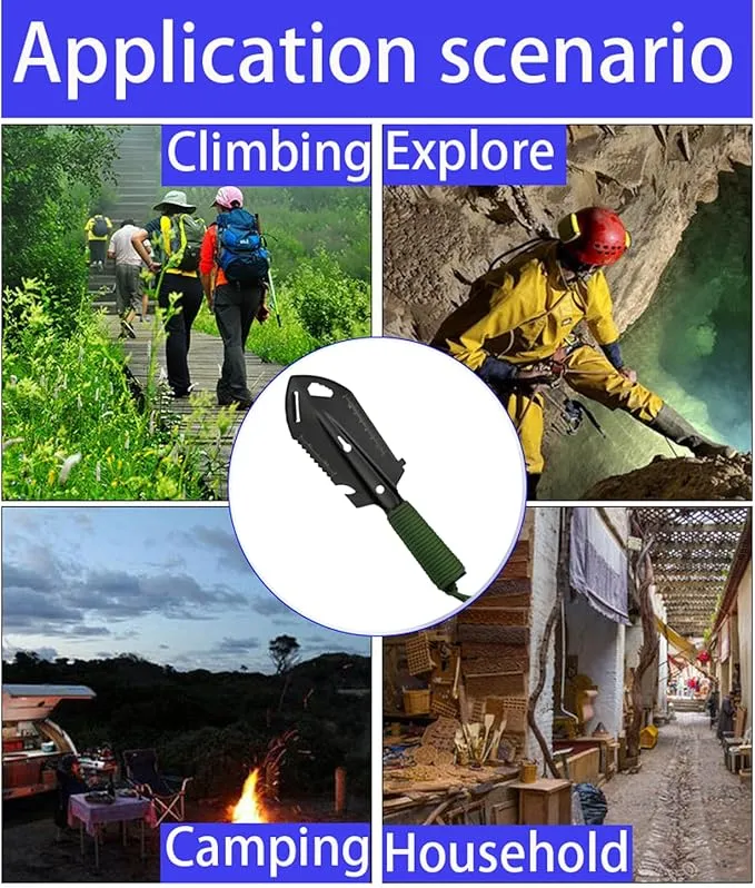 6 IN 1 Backpacking Trowel – Lightweight Shovel for Camping, Hiking, Backpacking, Gardening – Compact Survival Multitool with Carrying Sheath (Group1)
