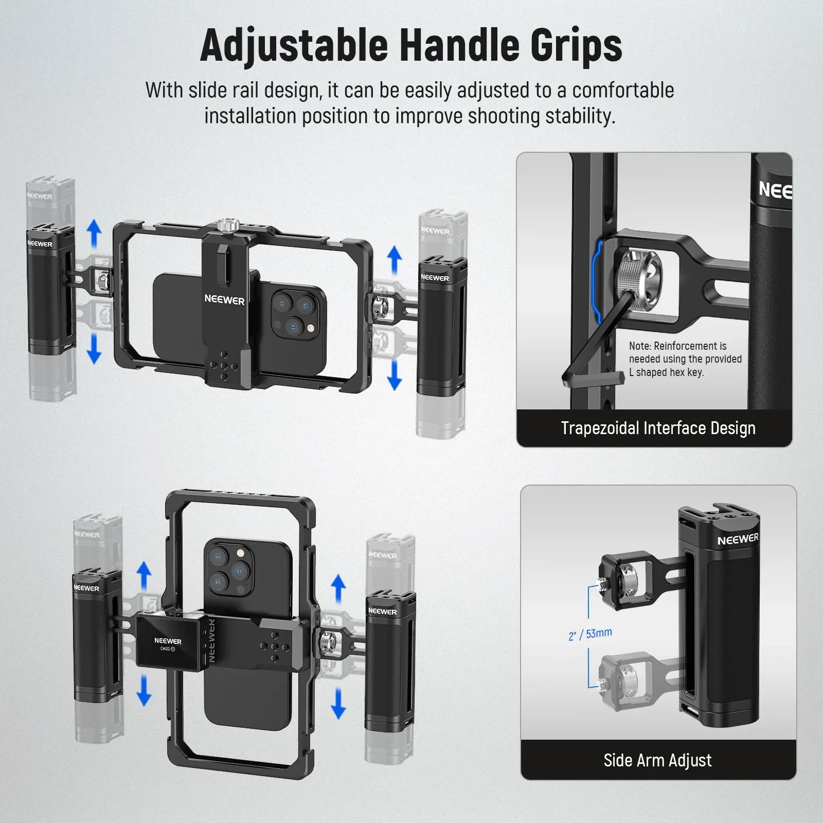Dual Handle Vlogging Kit for Iphone & Galaxy Wireless Mic Clip Stabilizer for Pro Max Models