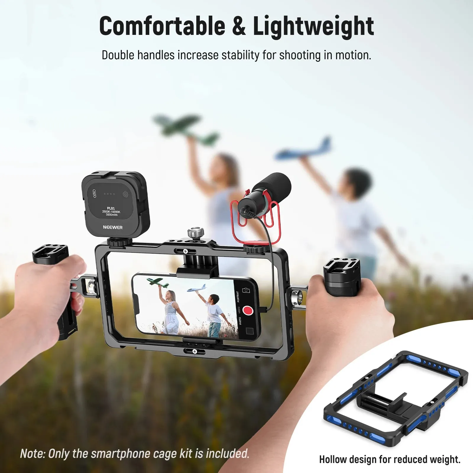 Dual Handle Vlogging Kit for Iphone & Galaxy Wireless Mic Clip Stabilizer for Pro Max Models