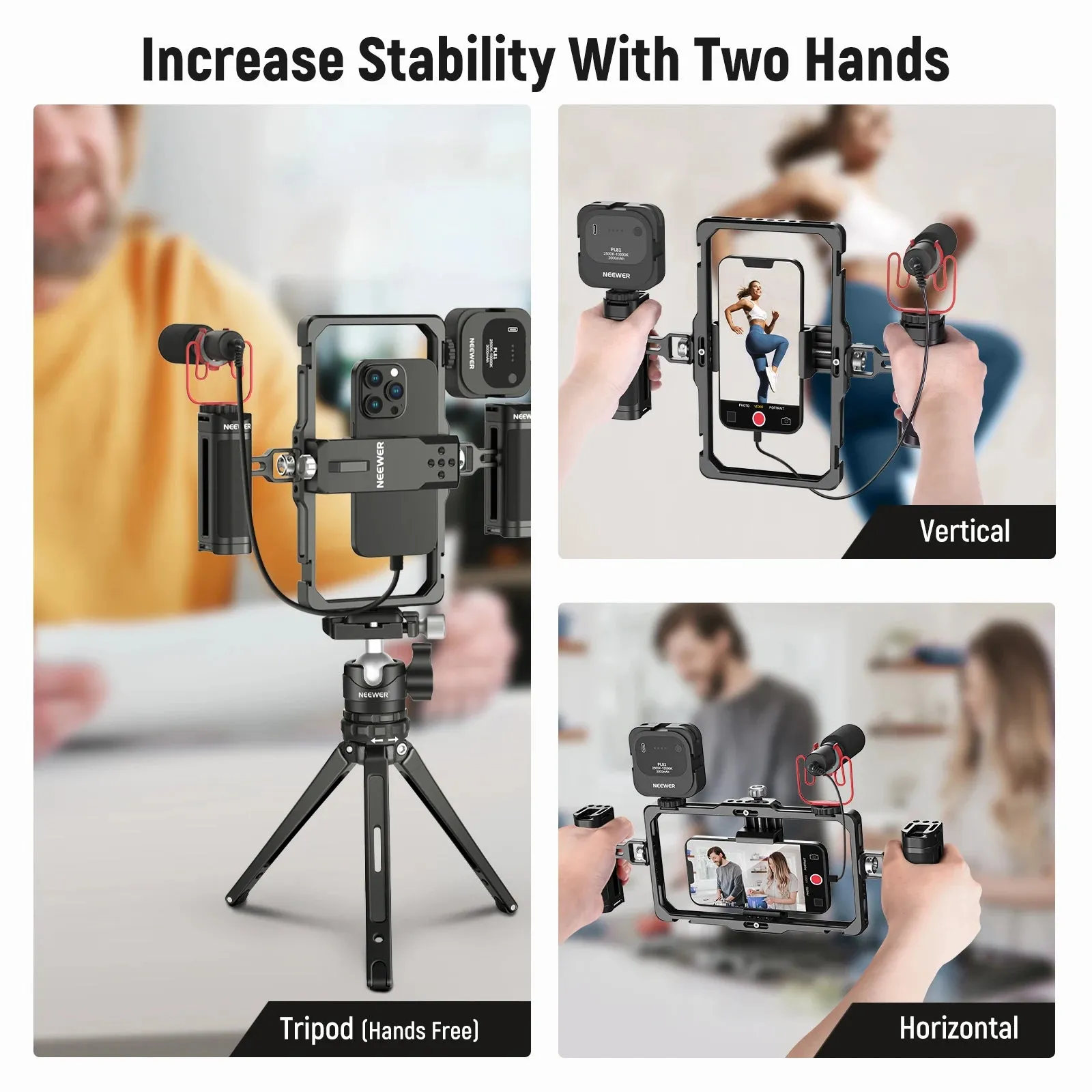 Dual Handle Vlogging Kit for Iphone & Galaxy Wireless Mic Clip Stabilizer for Pro Max Models