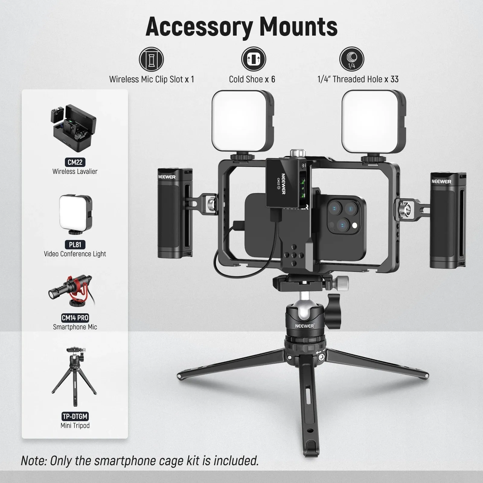Dual Handle Vlogging Kit for Iphone & Galaxy Wireless Mic Clip Stabilizer for Pro Max Models
