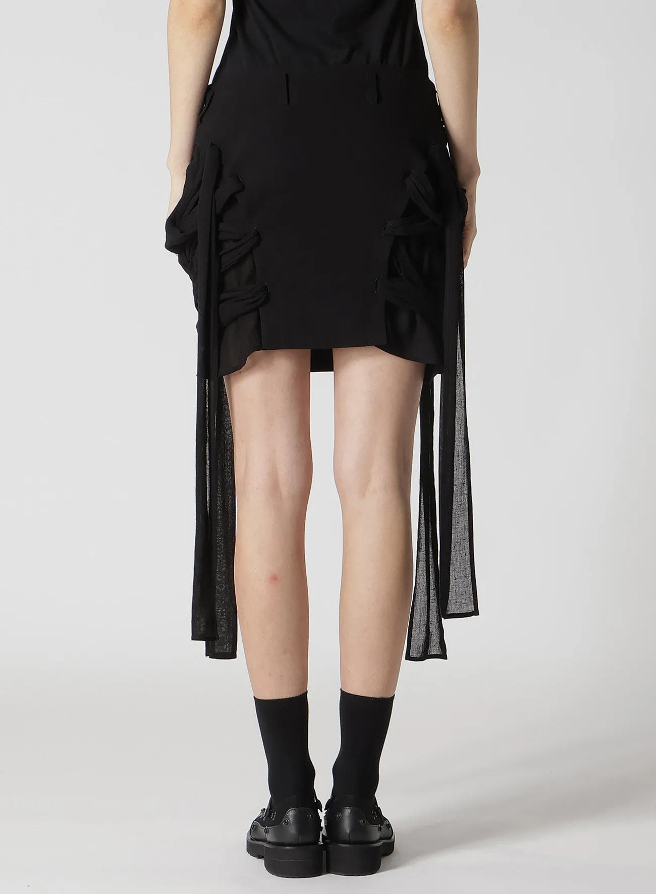 GAUZE RIBBON LACE-UP SHORT SKIRT