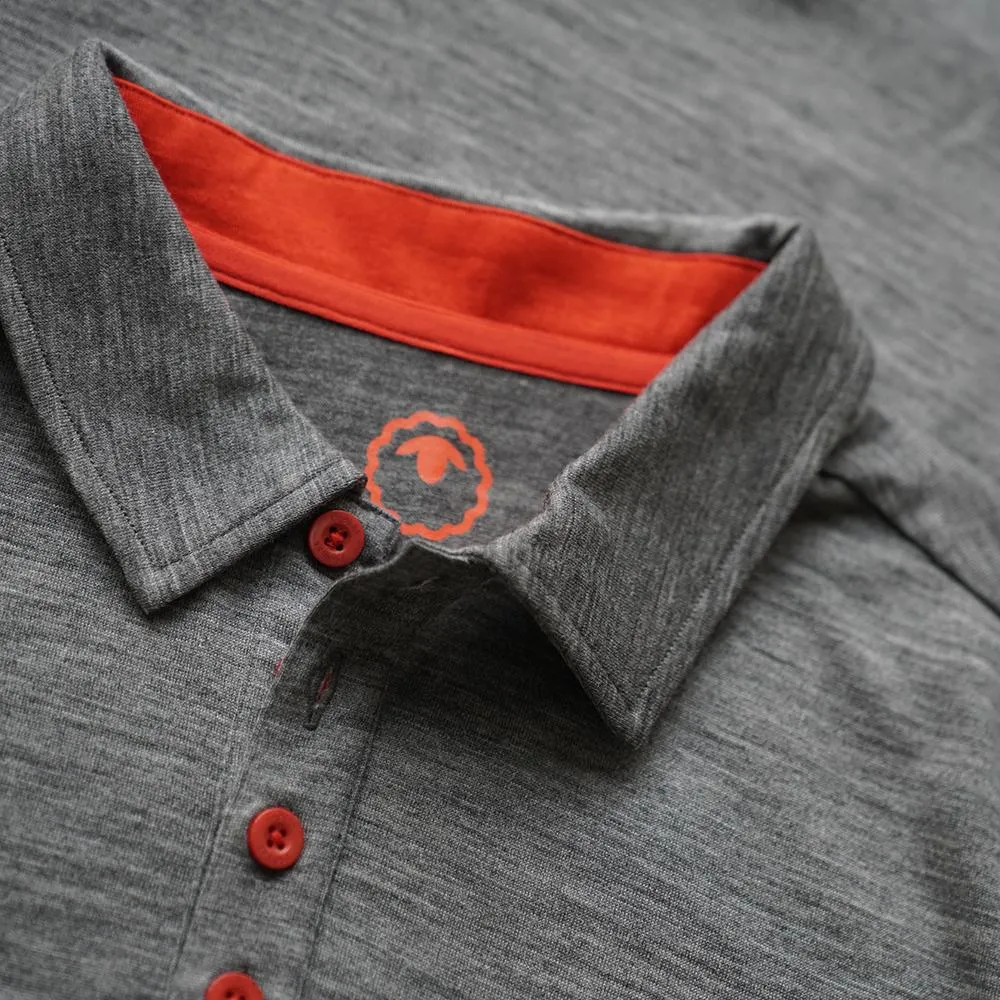 Mens Merino 200 Long Sleeve Polo Shirt (Charcoal/Orange)