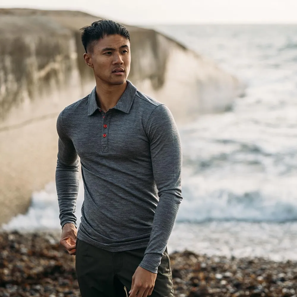 Mens Merino 200 Long Sleeve Polo Shirt (Charcoal/Orange)