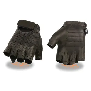 Milwaukee Leather SH357 Men's Black Leather Gel Padded Palm Fingerless Motorcycle Hand Gloves W/ Welted Perforated Leather