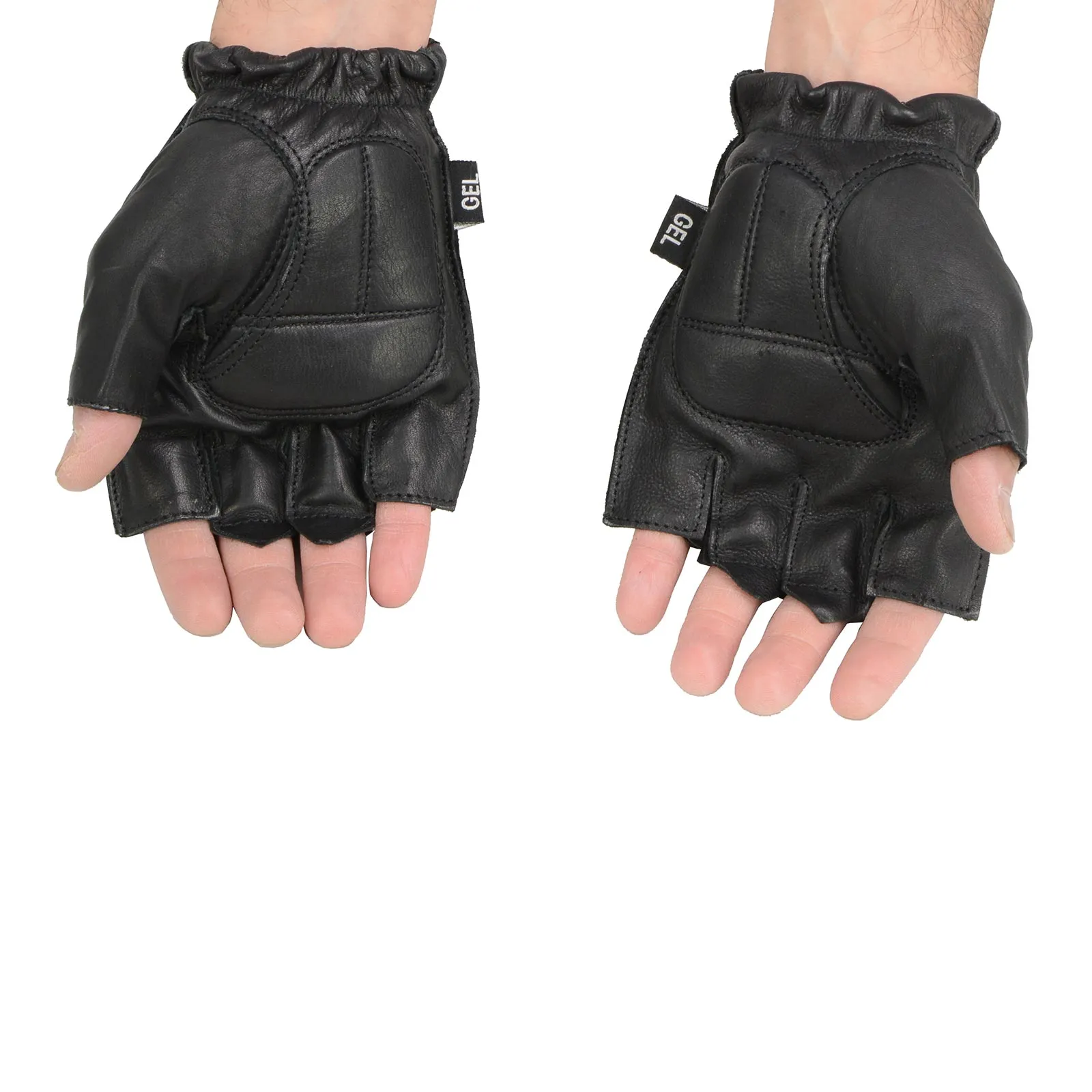 Milwaukee Leather SH442 Men's Black Leather Gel Padded Palm Fingerless Motorcycle Hand Gloves W/ Soft Genuine Leather