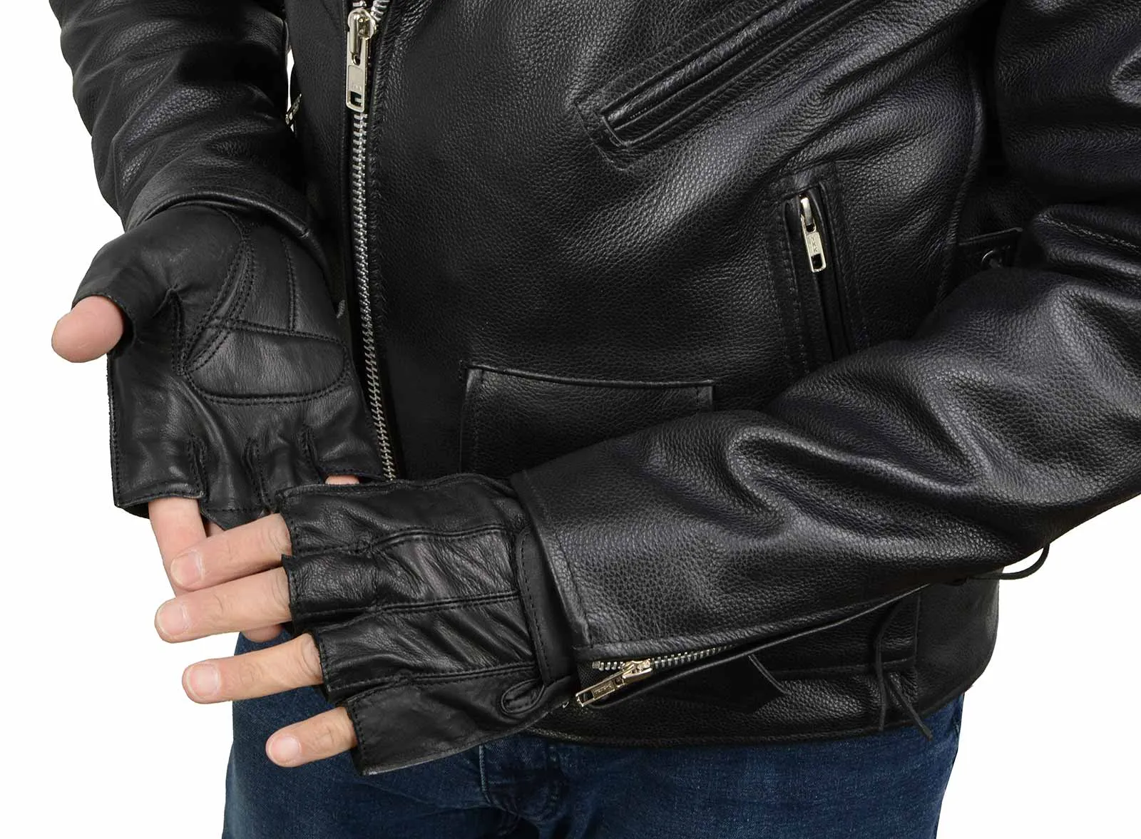 Milwaukee Leather SH442 Men's Black Leather Gel Padded Palm Fingerless Motorcycle Hand Gloves W/ Soft Genuine Leather