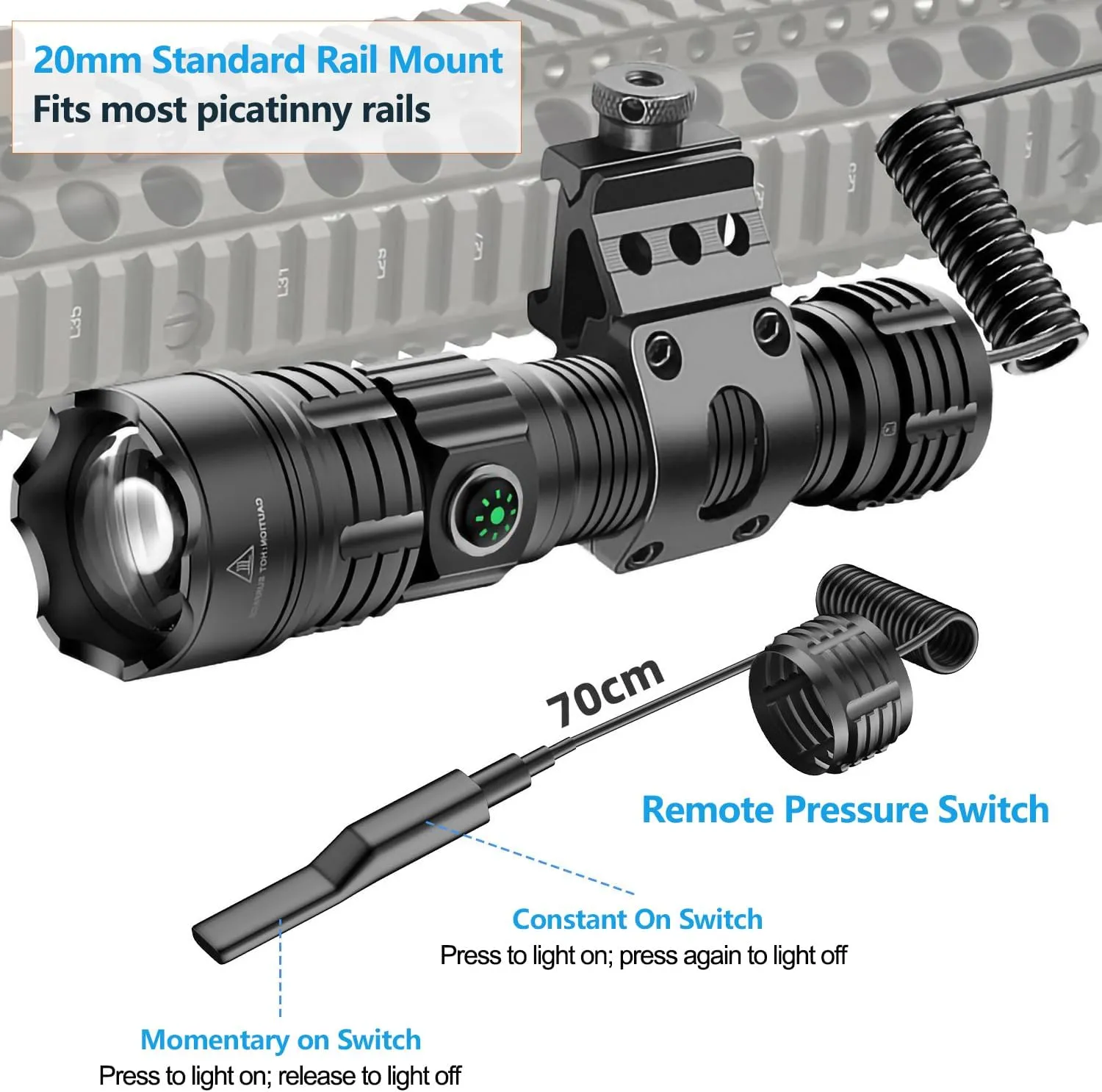 RECON GS2 Tactical Mk3 Ultra Long Distance Weapon Mountable HP Rechargeable LED Flashlight 2000   Lumens