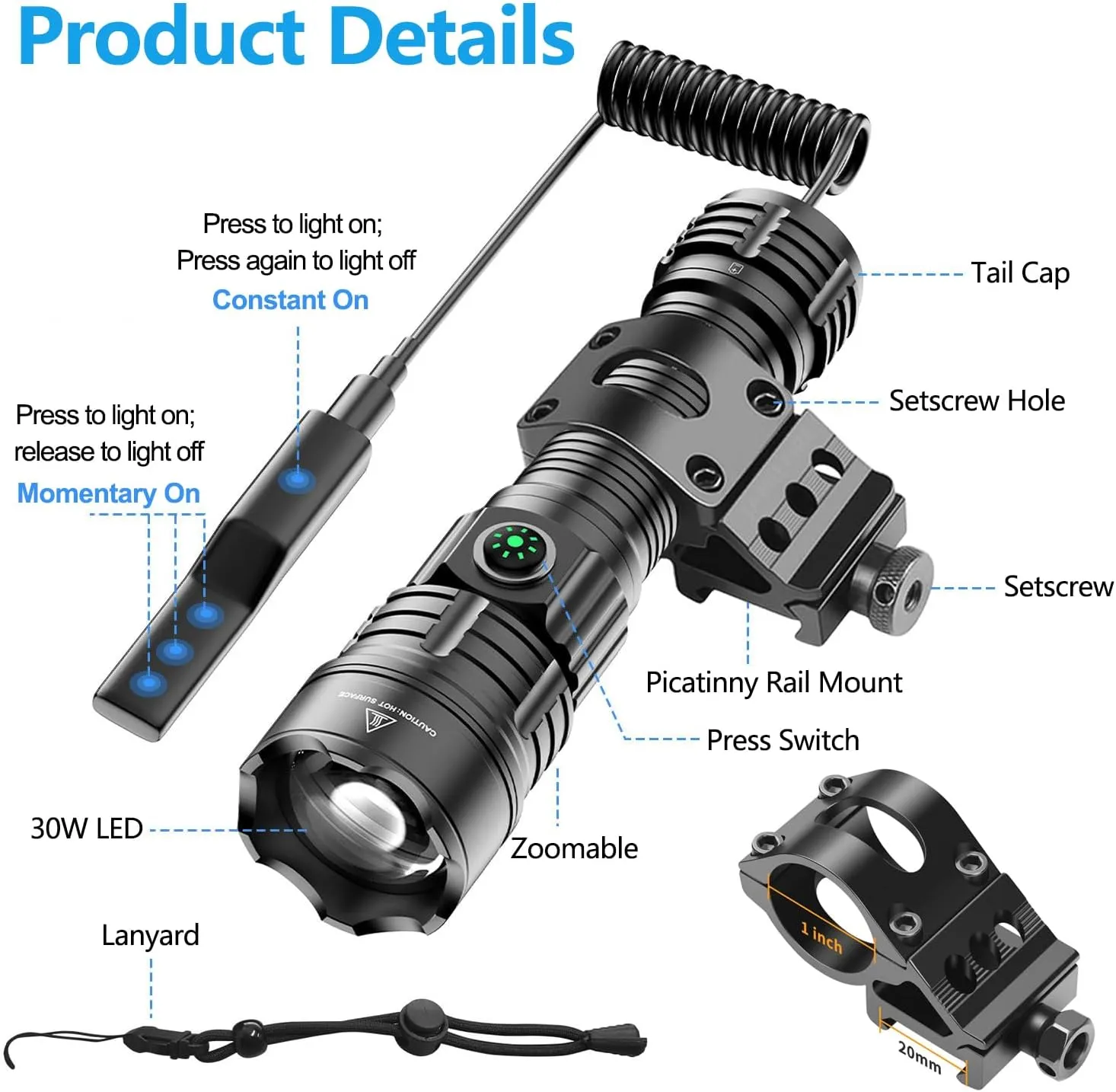 RECON GS2 Tactical Mk3 Ultra Long Distance Weapon Mountable HP Rechargeable LED Flashlight 2000   Lumens