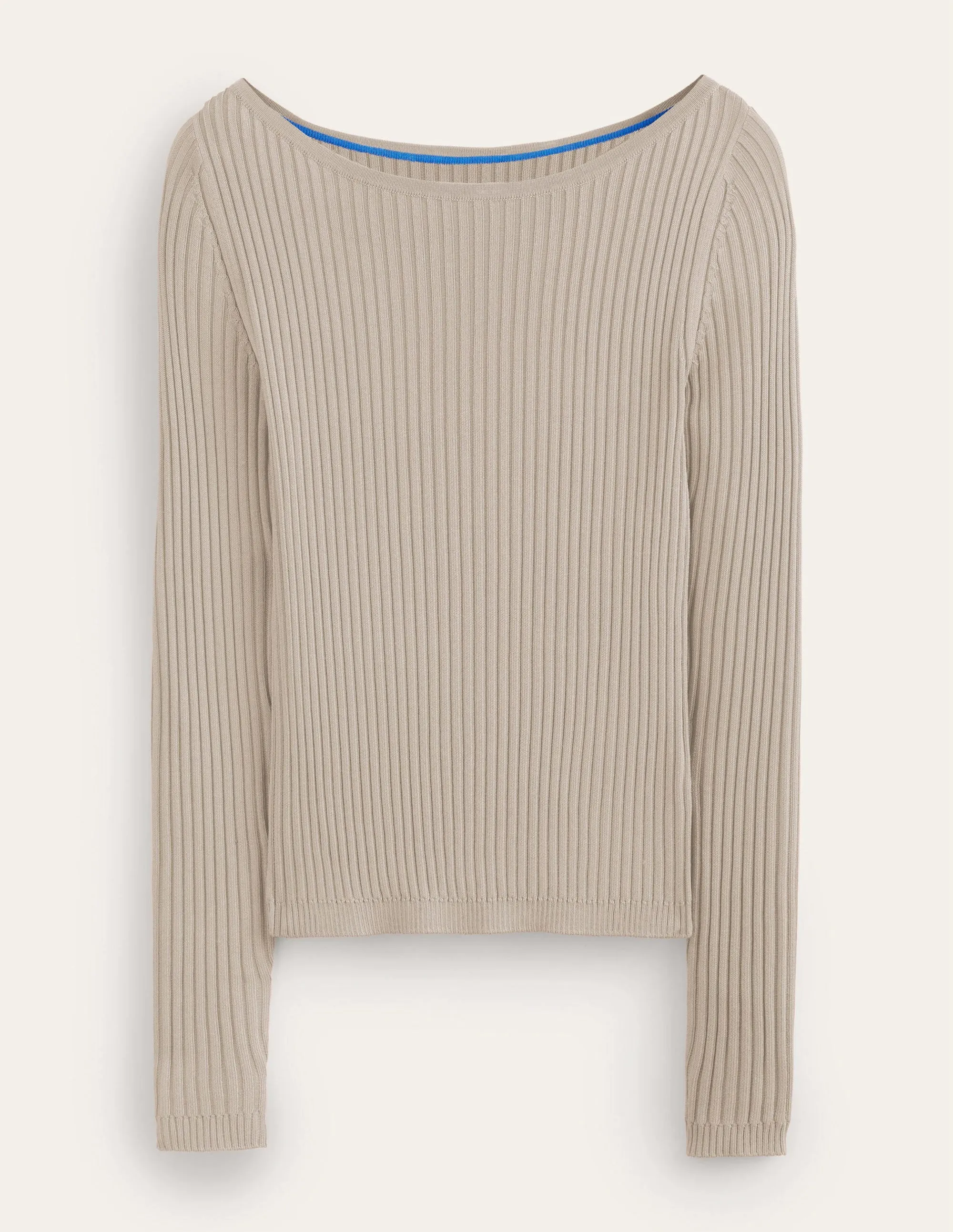 Ribbed Slash Neck Jumper-Stone