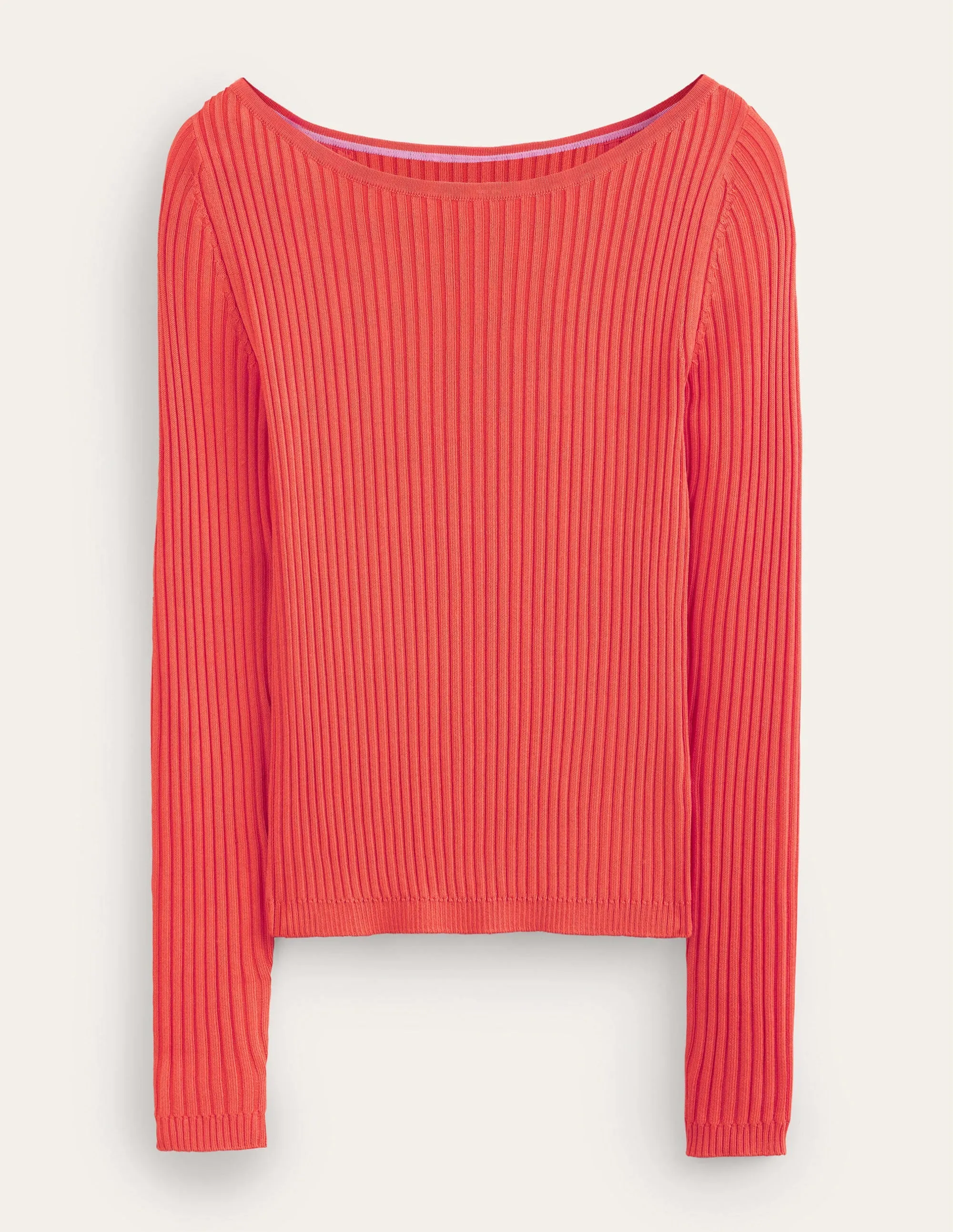 Ribbed Slash Neck Jumper-Vermillion Red