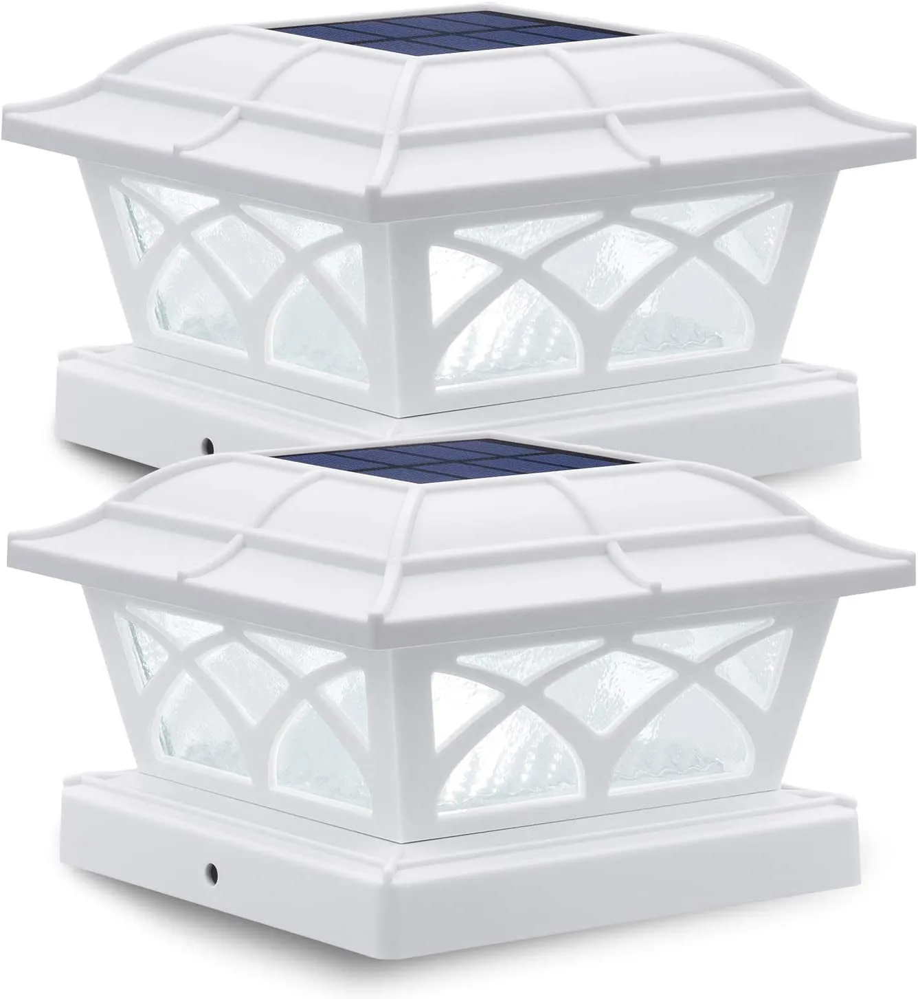 Solar Post Cap Lights Outdoor Glass 2 Modes 8 Leds for 4X4 5X5 6X6 Posts Fence Deck Patio Decoration Warm White/Cool White Lighting White (2 Pack)