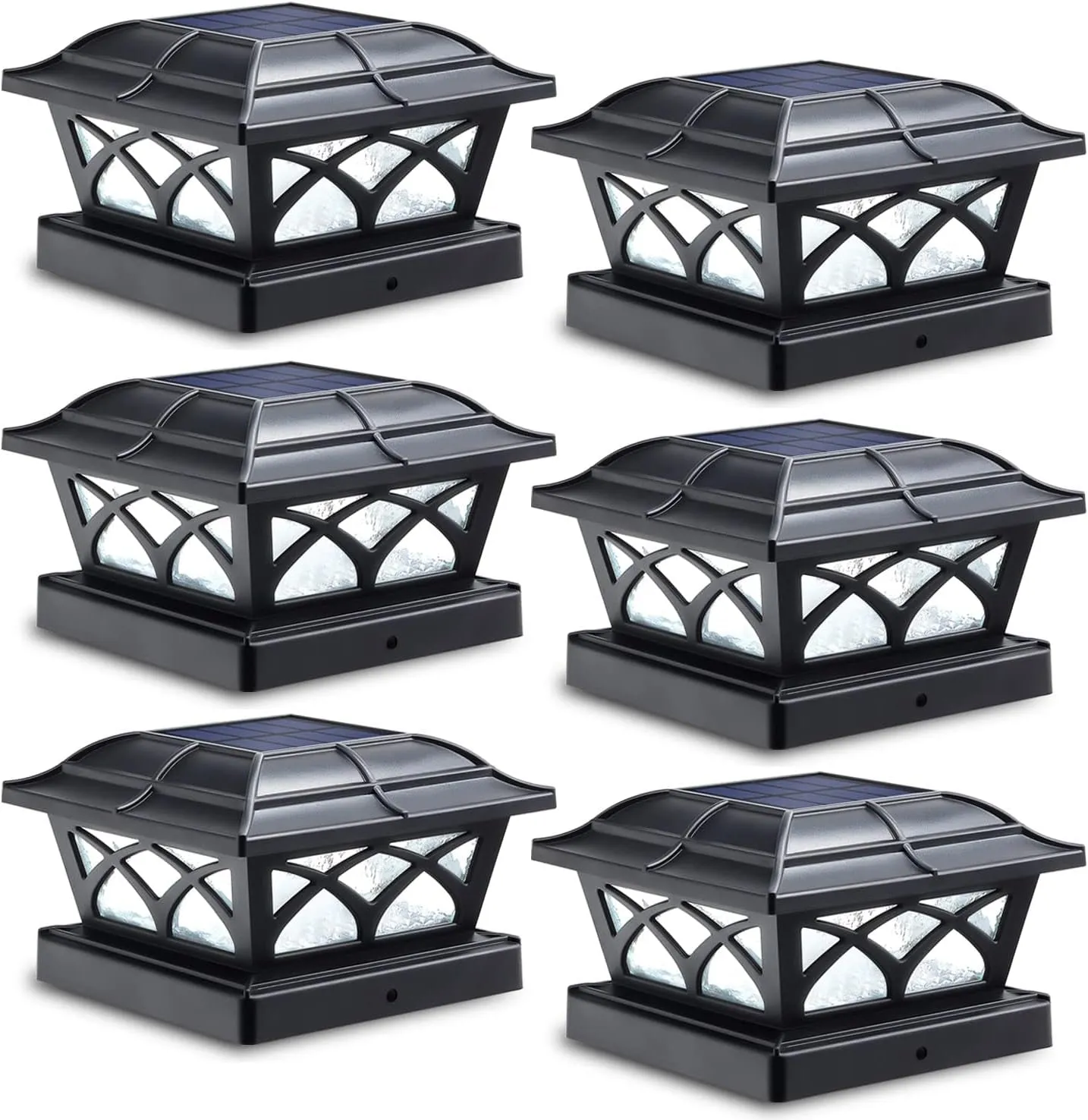 Solar Post Cap Lights Outdoor Glass 2 Modes 8 Leds for 4X4 5X5 6X6 Posts Fence Deck Patio Decoration Warm White/Cool White Lighting White (2 Pack)