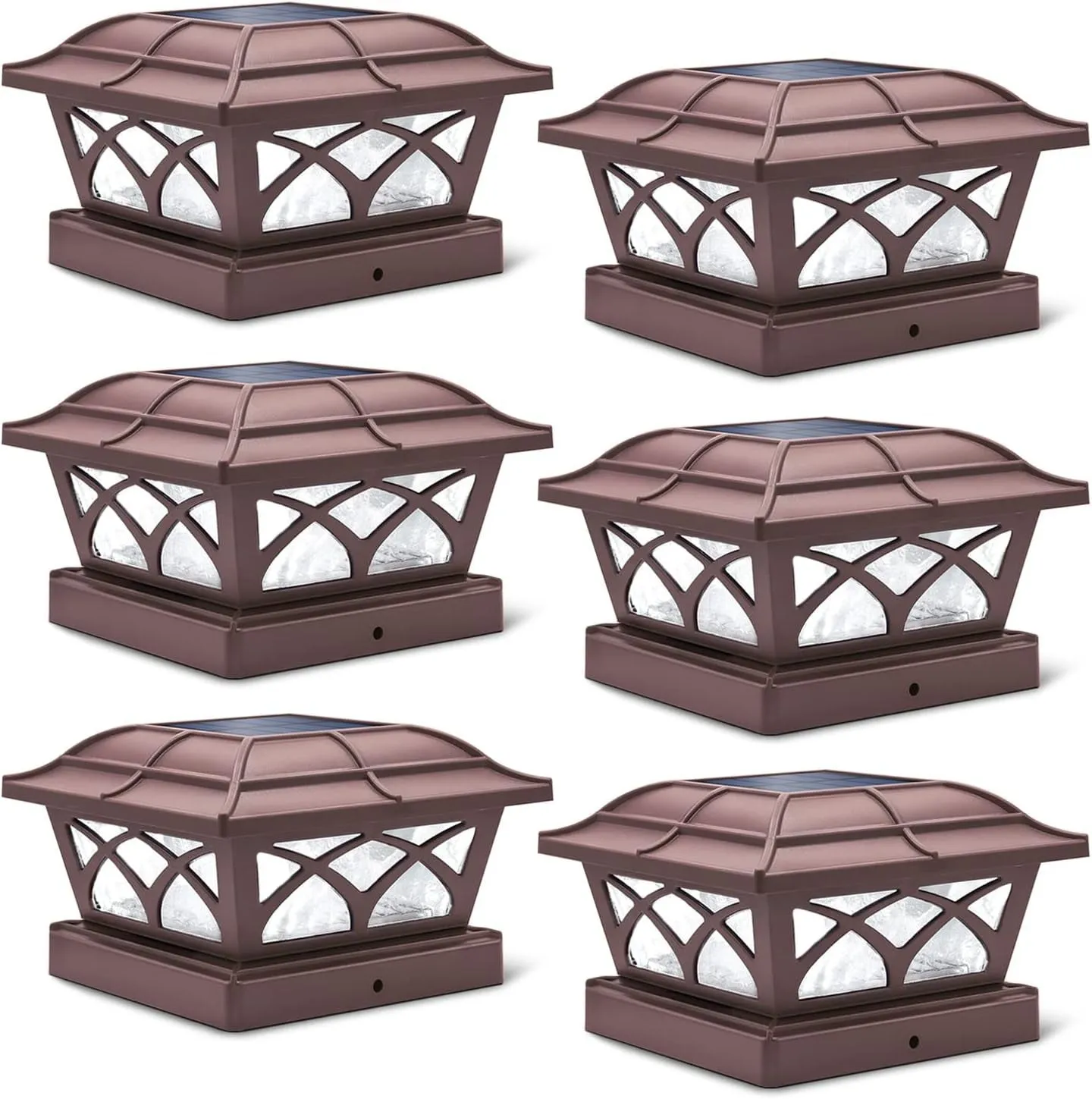Solar Post Cap Lights Outdoor Glass 2 Modes 8 Leds for 4X4 5X5 6X6 Posts Fence Deck Patio Decoration Warm White/Cool White Lighting White (2 Pack)