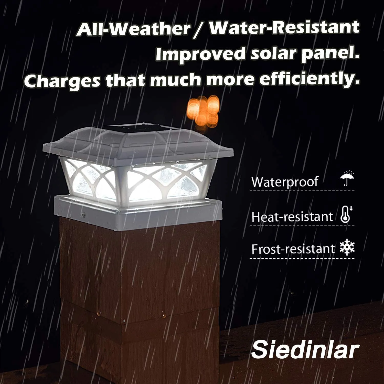 Solar Post Cap Lights Outdoor Glass 2 Modes 8 Leds for 4X4 5X5 6X6 Posts Fence Deck Patio Decoration Warm White/Cool White Lighting White (2 Pack)