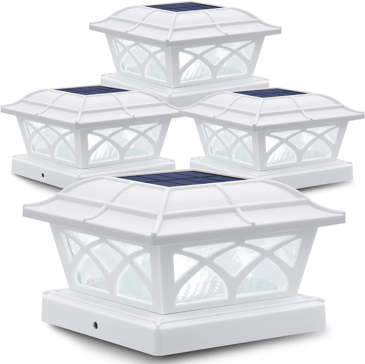 Solar Post Cap Lights Outdoor Glass 2 Modes 8 Leds for 4X4 5X5 6X6 Posts Fence Deck Patio Decoration Warm White/Cool White Lighting White (2 Pack)