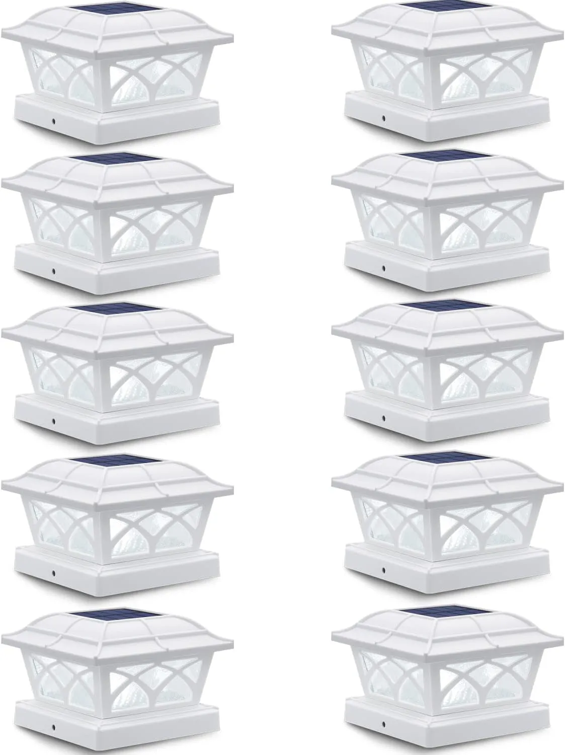 Solar Post Cap Lights Outdoor Glass 2 Modes 8 Leds for 4X4 5X5 6X6 Posts Fence Deck Patio Decoration Warm White/Cool White Lighting White (2 Pack)