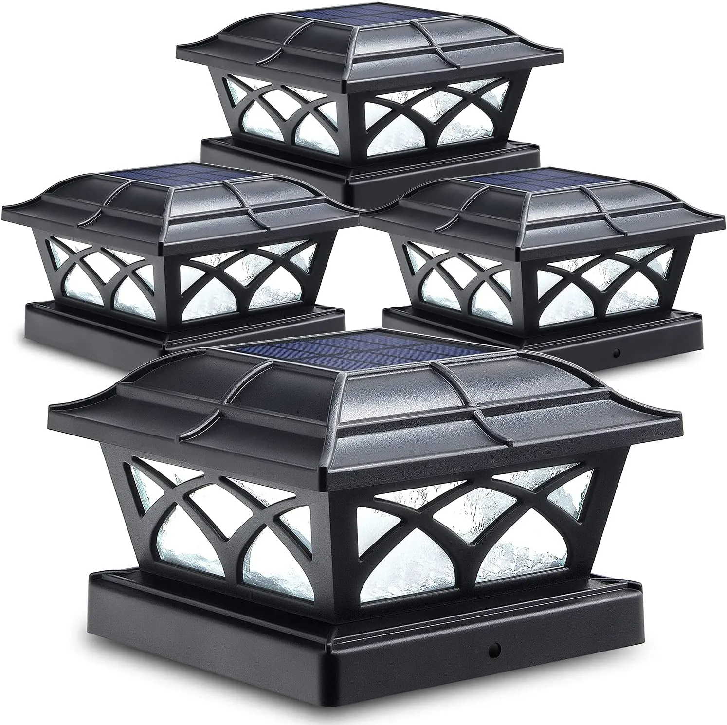 Solar Post Cap Lights Outdoor Glass 2 Modes 8 Leds for 4X4 5X5 6X6 Posts Fence Deck Patio Decoration Warm White/Cool White Lighting White (2 Pack)