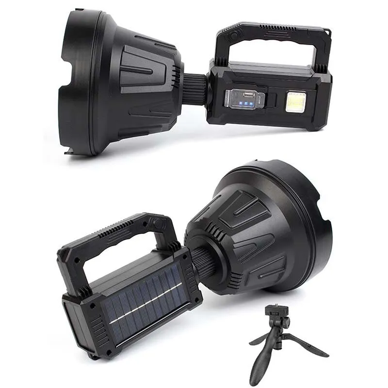 Super Bright LED Flashlight 5500-7000K, 6 Modes, Type-C Solar Rechargeable, Waterproof, Long Throw for Hunting & Camping