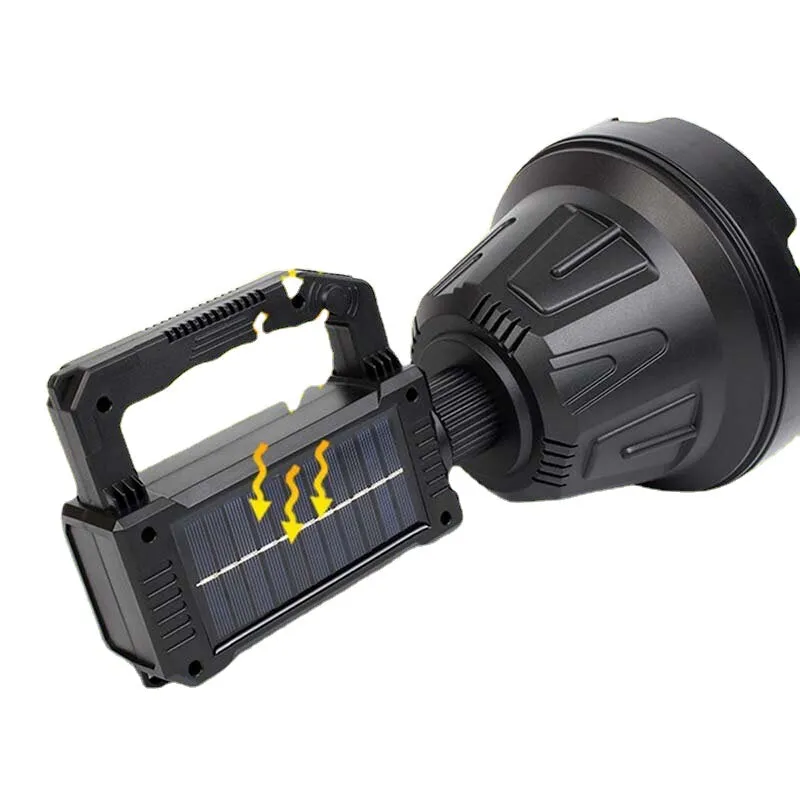 Super Bright LED Flashlight 5500-7000K, 6 Modes, Type-C Solar Rechargeable, Waterproof, Long Throw for Hunting & Camping
