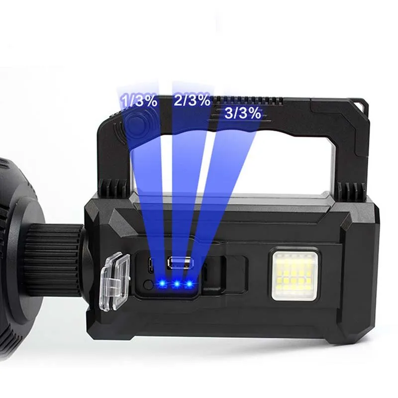 Super Bright LED Flashlight 5500-7000K, 6 Modes, Type-C Solar Rechargeable, Waterproof, Long Throw for Hunting & Camping